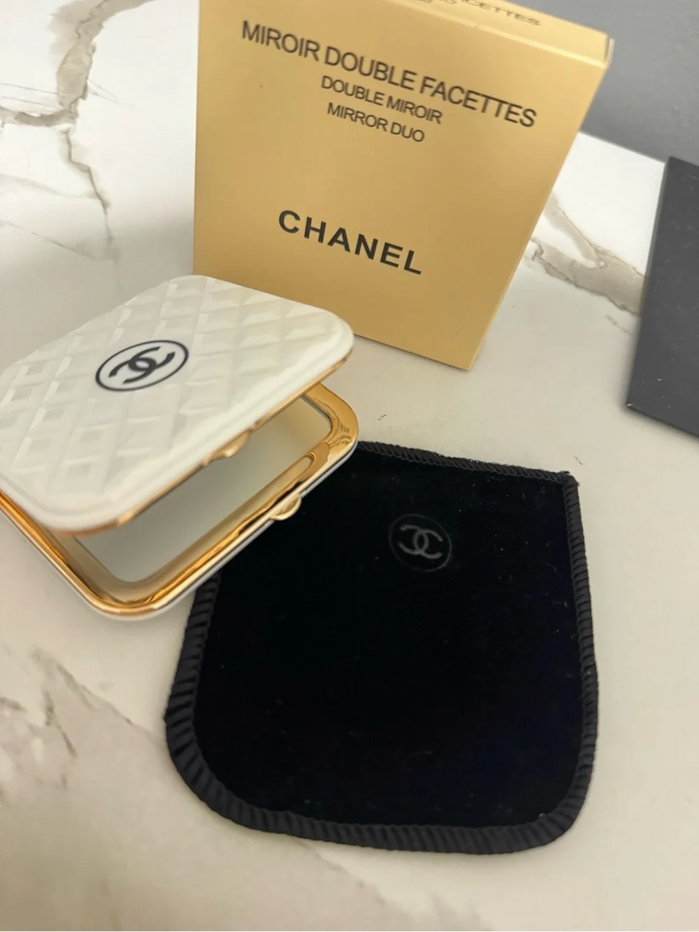 CHANEL White Quilted Compact Double Mirror